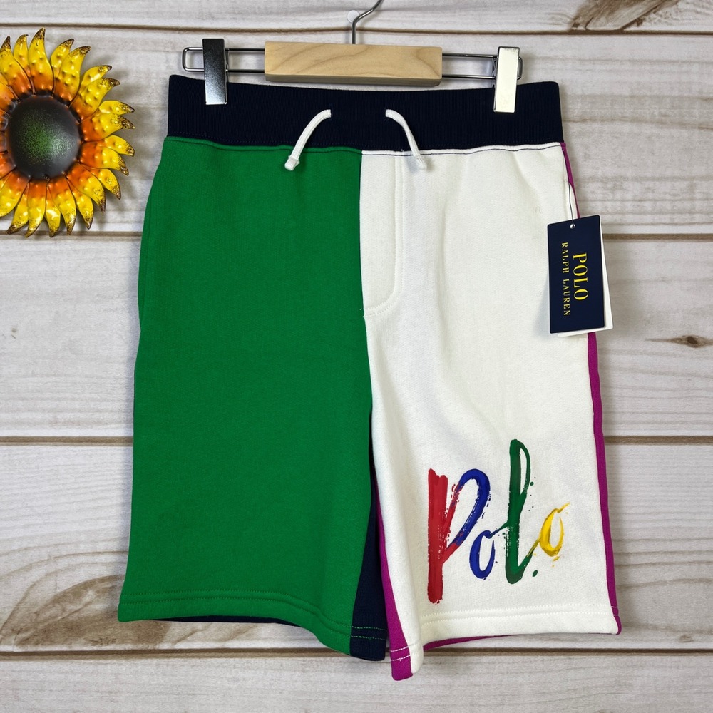 Polo Ralph Lauren Kids Colorblock Fleece Shorts Multi White Green Pink S 8 boys